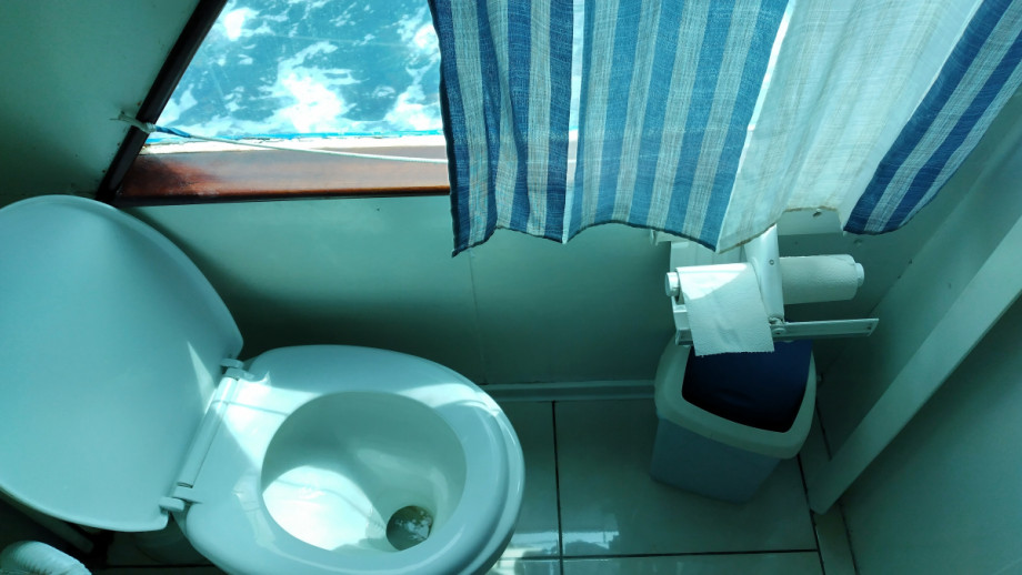 Туалет с видом на море на прогулочном катамаране. Изображение 1