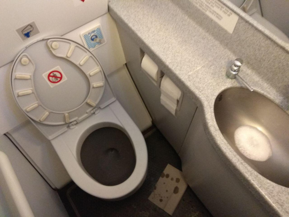 Туалет в самолете Airbus A319 авиакомпании Czech Airlines. Изображение 1